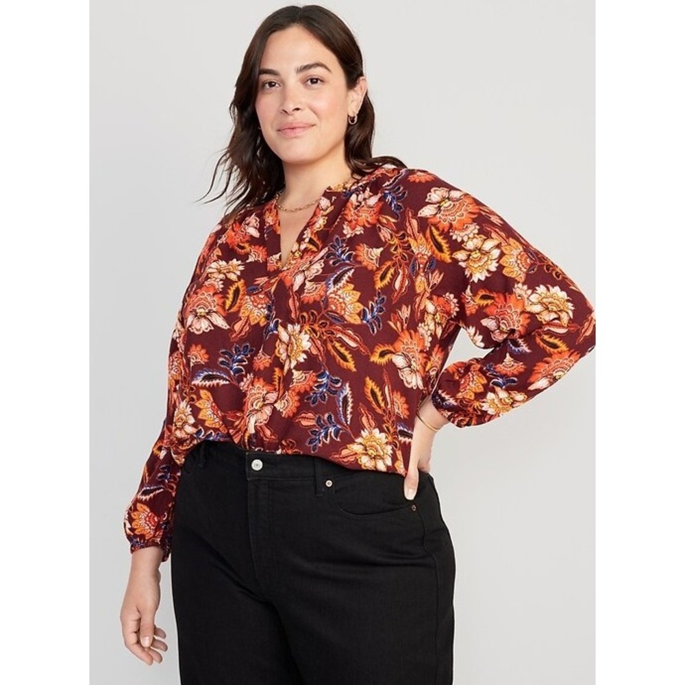 New Old Navy Blouse‎ XXL Tall Multi Color Floral Boho V-Neck Feminine